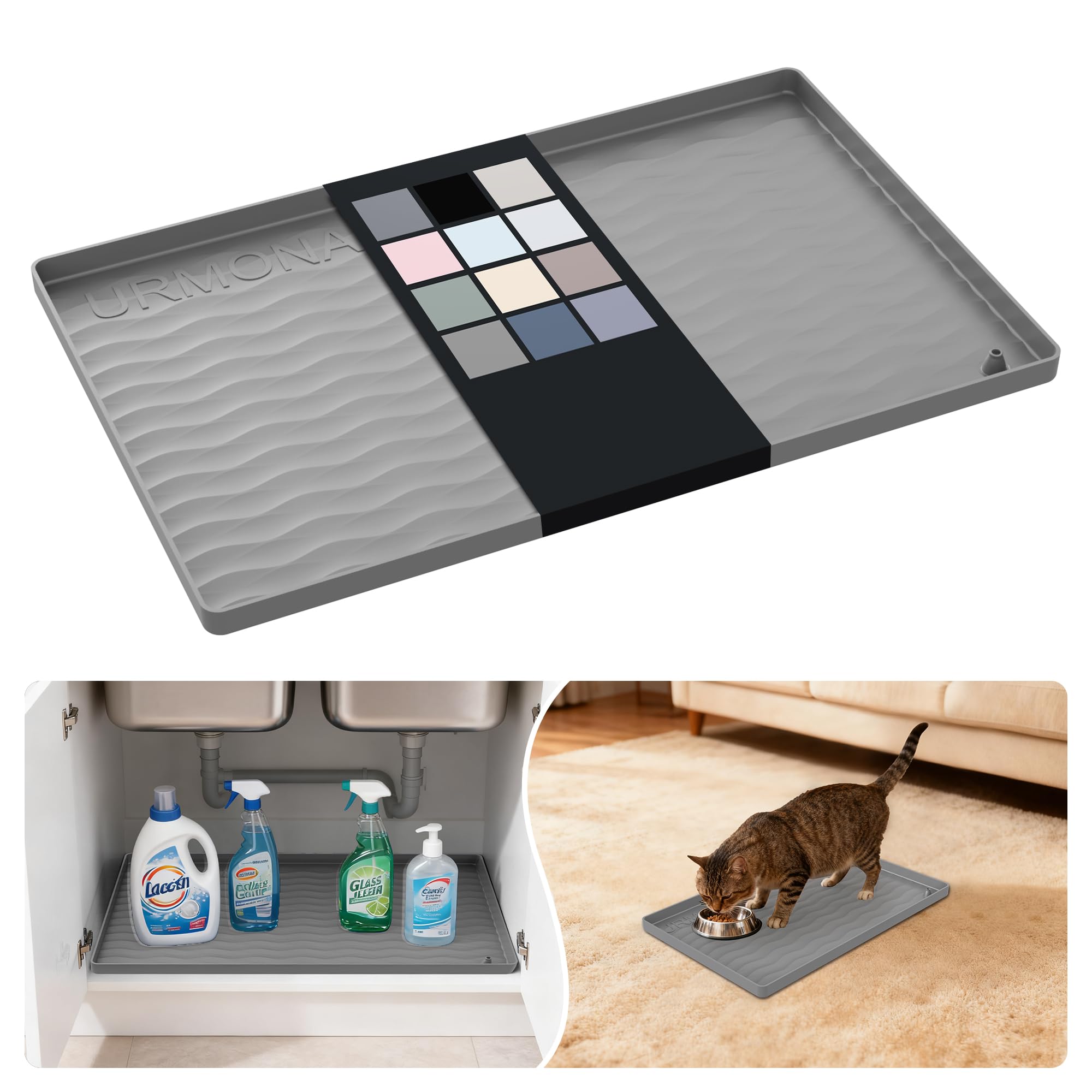 Waterproof Silicone Under Sink Mat 16'' x 10'' Shelf Liner for Kitchen and Bathroom