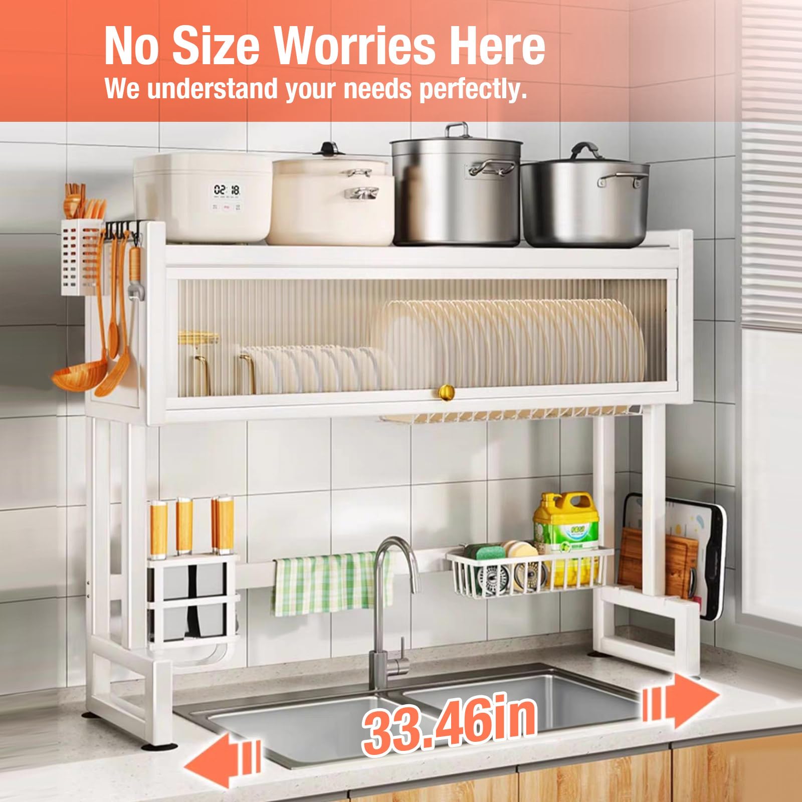 Over the Sink 3 Tier Dish Drying Rack with Cover
