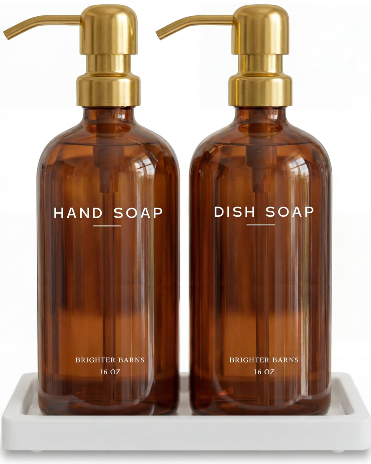 Luxury Glass Hand and Dish Soap Dispenser Set with Tray by Brighter Barns