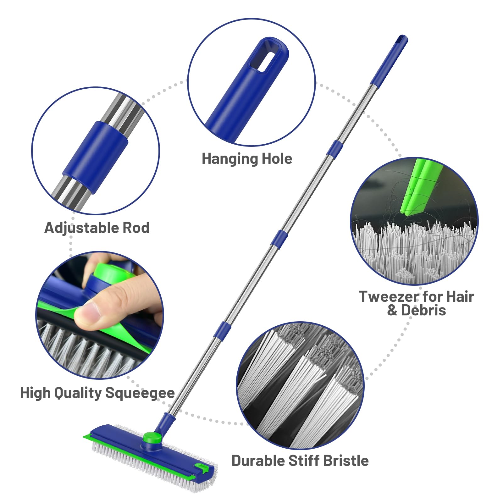 3 in 1 Floor Scrub Brush with Long Handle & Squeegee