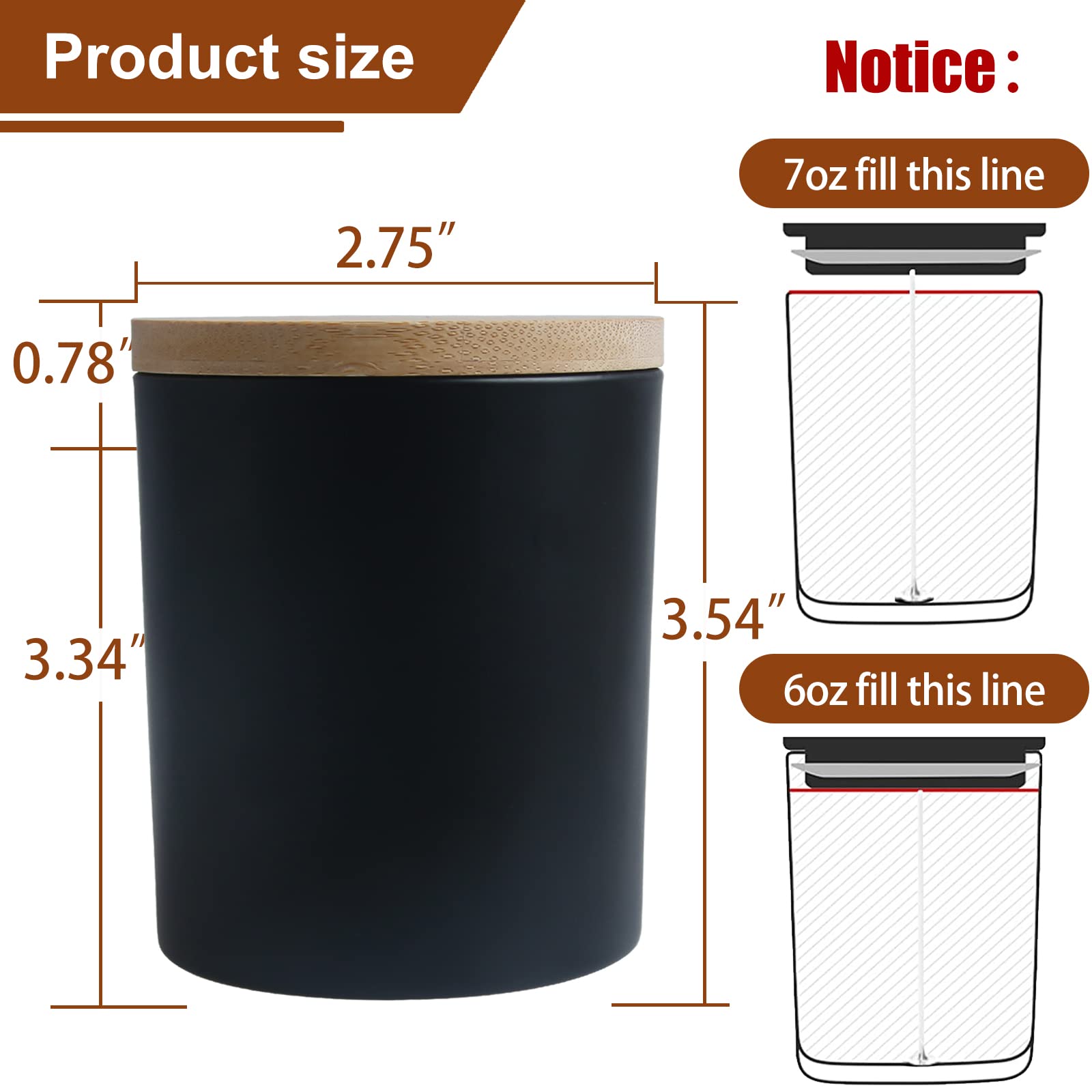 15 Pack 7 OZ Matte Black Candle Jars with Bamboo Lids (15 Count)