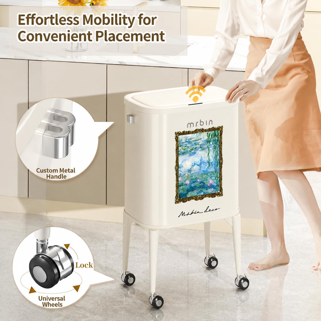 Metal Motion Sensor Kitchen Trash Can with Wheel Legs