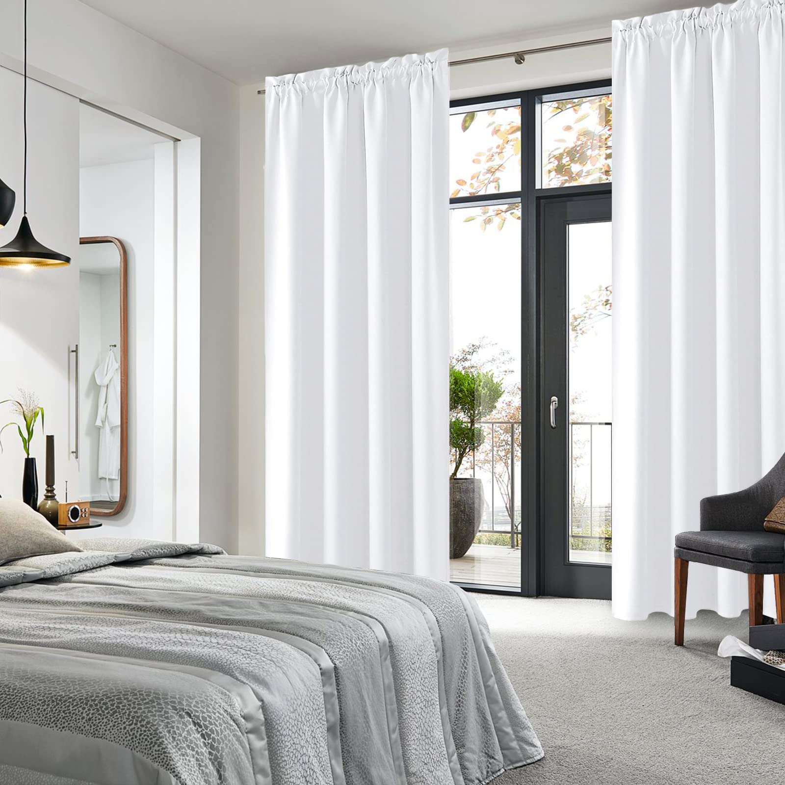 White Curtains 50% Light Blocking for Living Room 95 Inch 2 Panels (2 Count)
