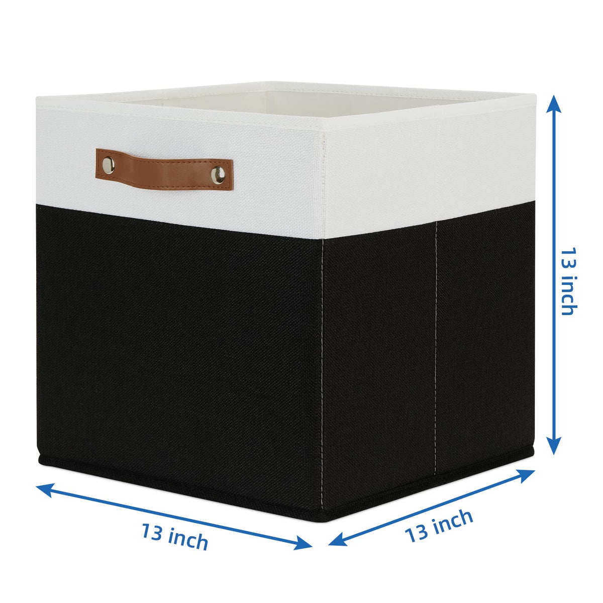 Fabric Storage Bin 4 Pack Cube Storage Bin for Shelf Fabric Cube Storage Basket 13 Inch Cube Storage Bins Foldable Storage Cubes with Leather Handles (4 Count)