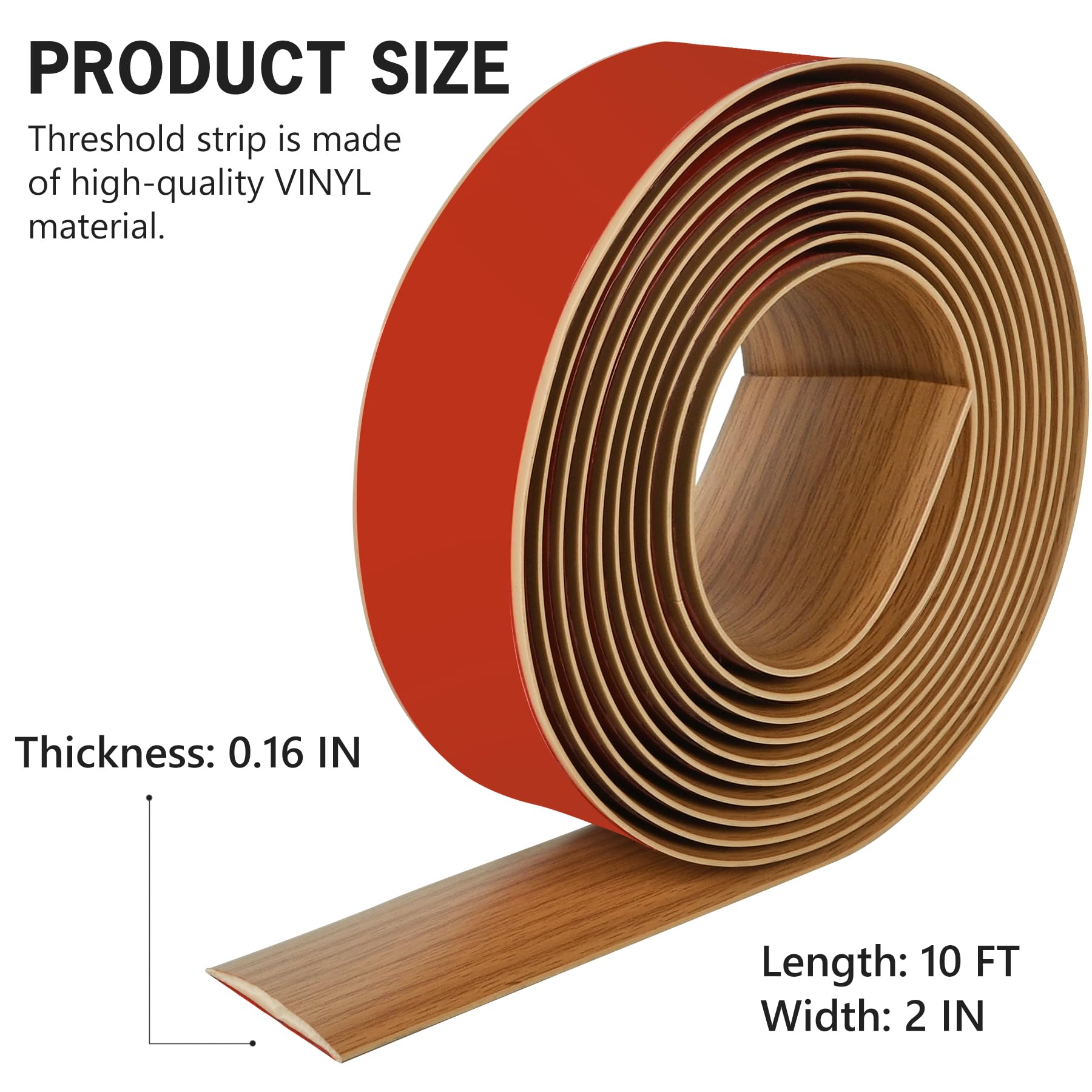 10Ft Floor Transition Strip Self Adhesive Vinyl Cover Floor Strip Flat Divider Transition Strip Wood Grain Design for Laminate Floor Gaps and Doorway Transitions (10 Foot)