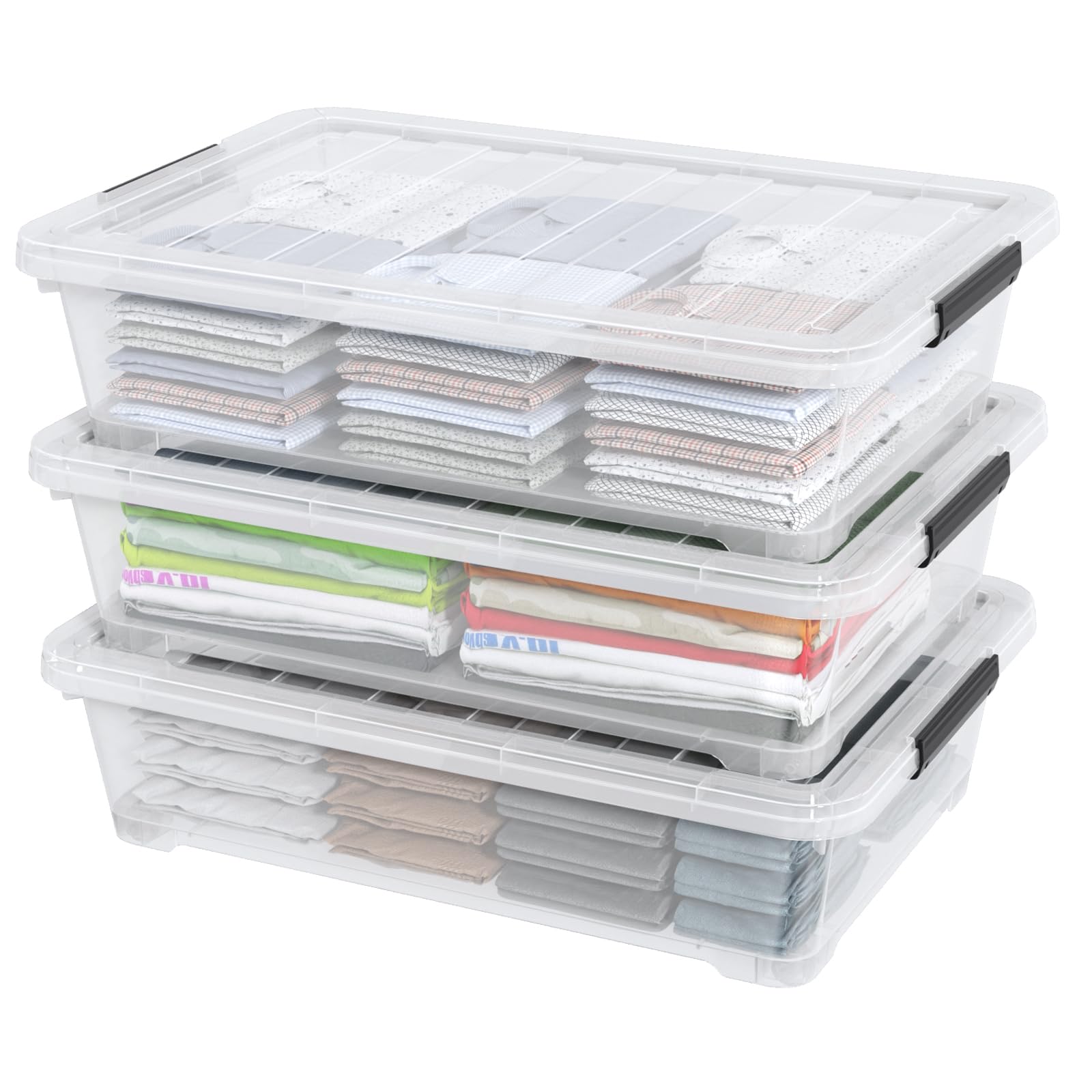 Rosebloom 40 Quart Clear Plastic Underbed Storage Bins with Lid (3 Count)
