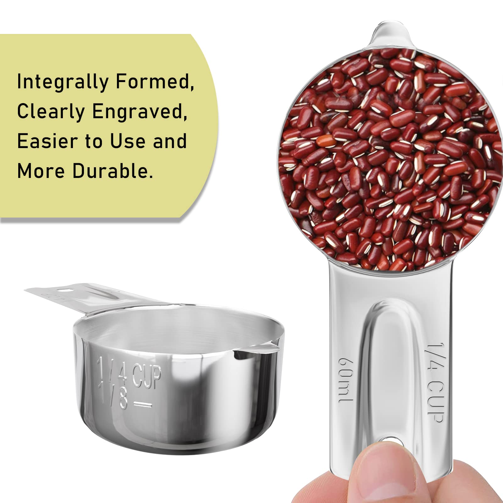2PCS 1/4CUP(60ml, 2oz) Measuring Cup, 18/8 Stainless Steel Measure Scoop
