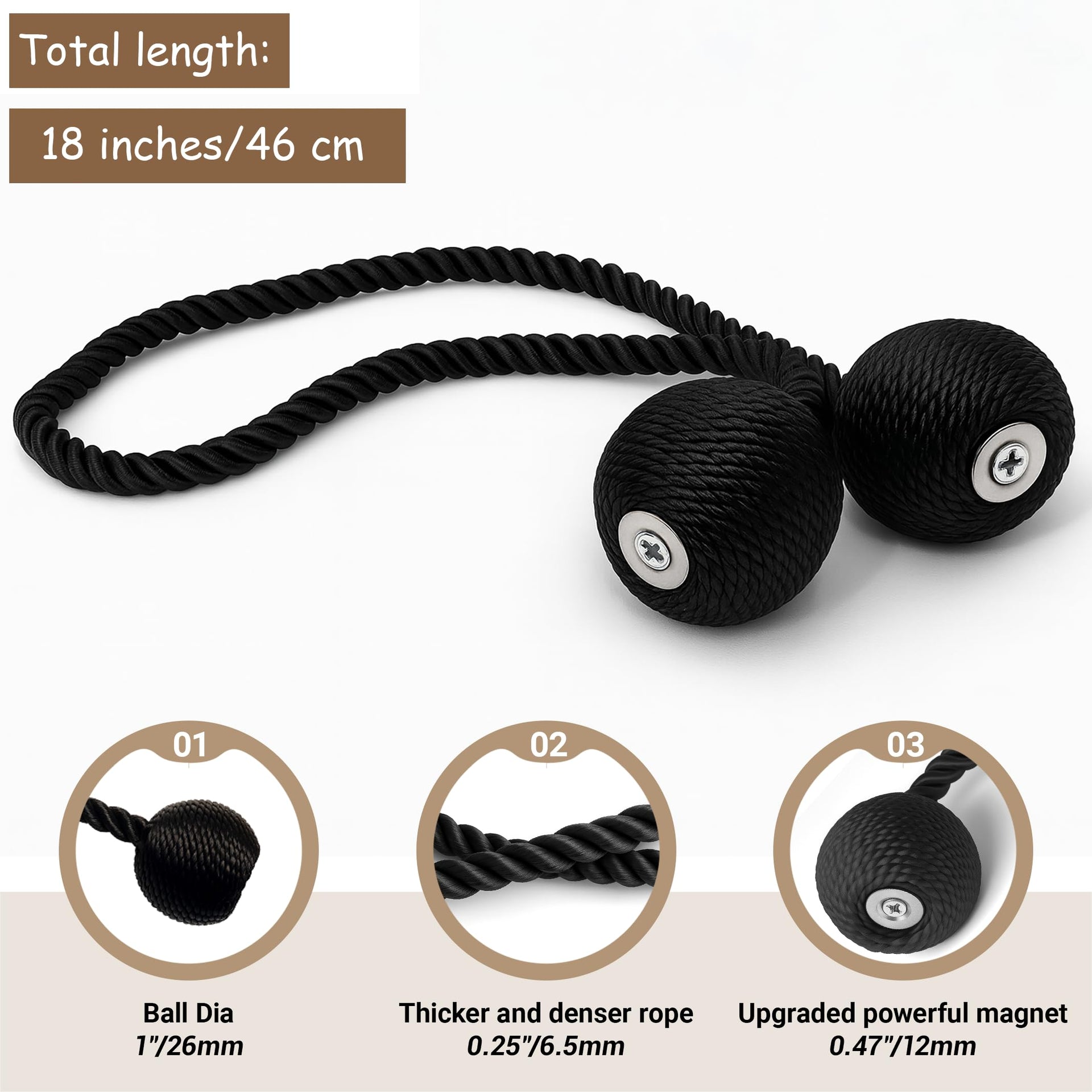 Magnetic Curtain Tiebacks Black 6pcs (6 Count)