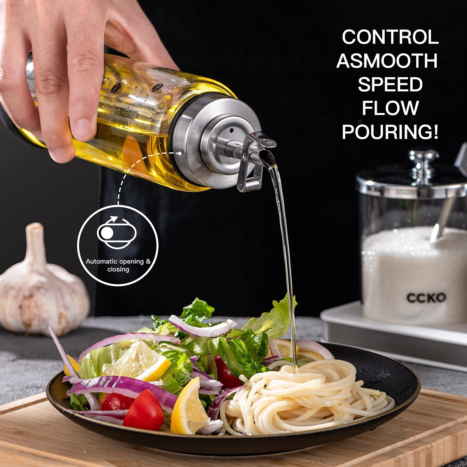 Glass Olive Oil Dispenser Bottle with Stainless Steel Spouts Shatterproof Glass Olive Oil Bottle 350ml Cooking Oil and Vinegar Cruet Bottle Container Carafe for Kitchen