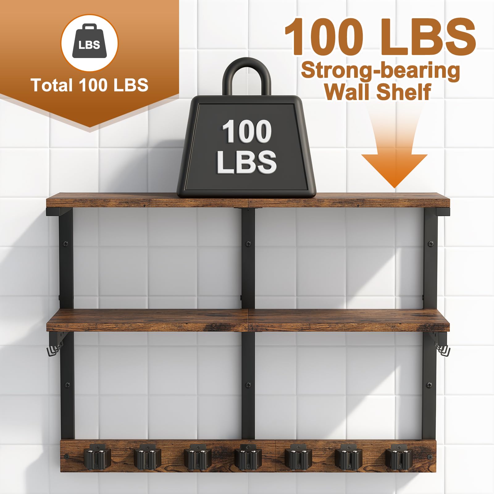 Wall Mount Broom Holder Laundry Room Storage Organizer Shelves