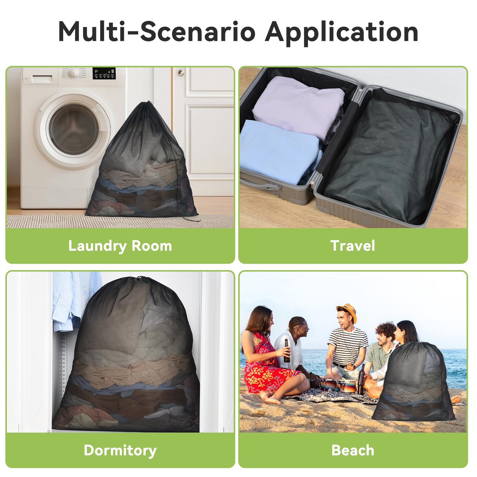 Ex Large Mesh Laundry Bags 36x43 Inch Drawstring Laundry Bag 2 Pack Dirty Clothes Mesh Net Bag Heavy Duty Travel Storage Organize Bag for Hotel Beach