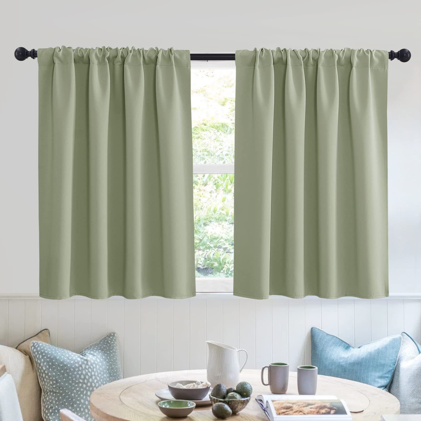 Short Blackout Curtains for Small Window Kitchen Bathroom Cafe RV (2 Count)