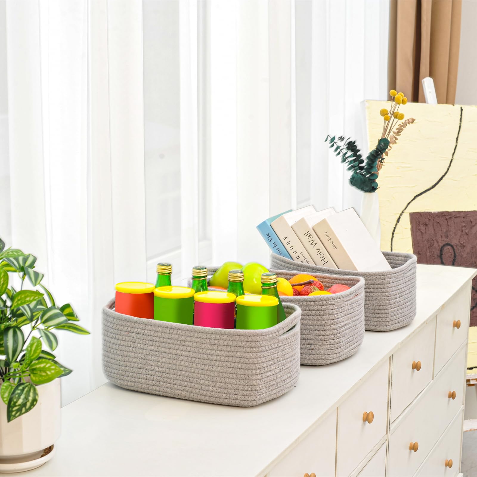 Small Grey Baskets for Organizing (3 Count)
