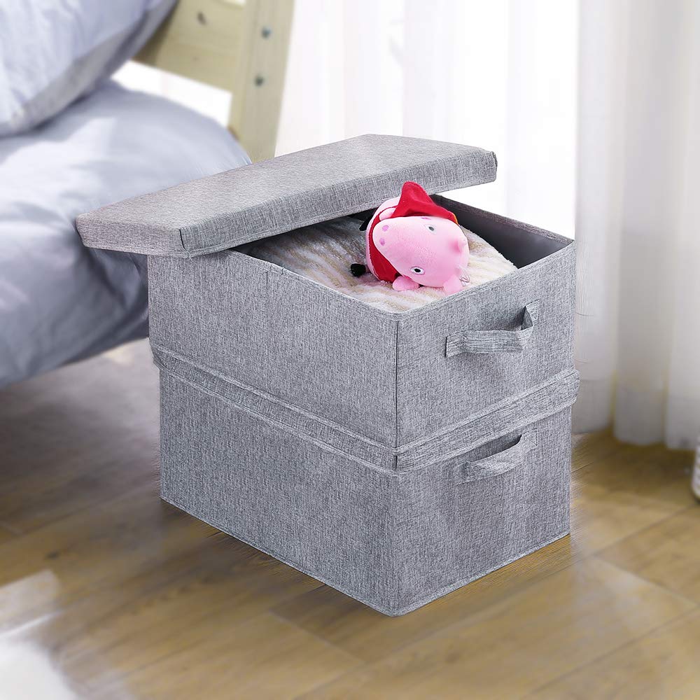 Linen Foldable Storage Bins with Lids (2 Count)