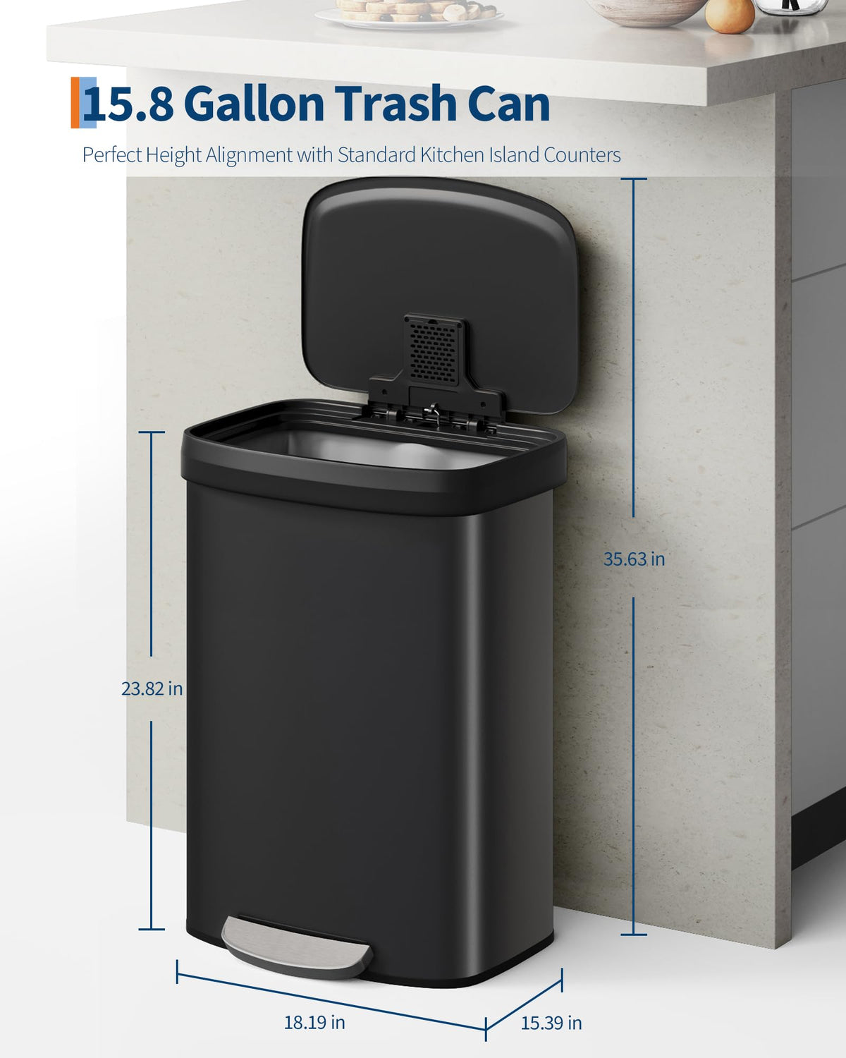 16 gal 60 L Metal Trash Can with Lid
