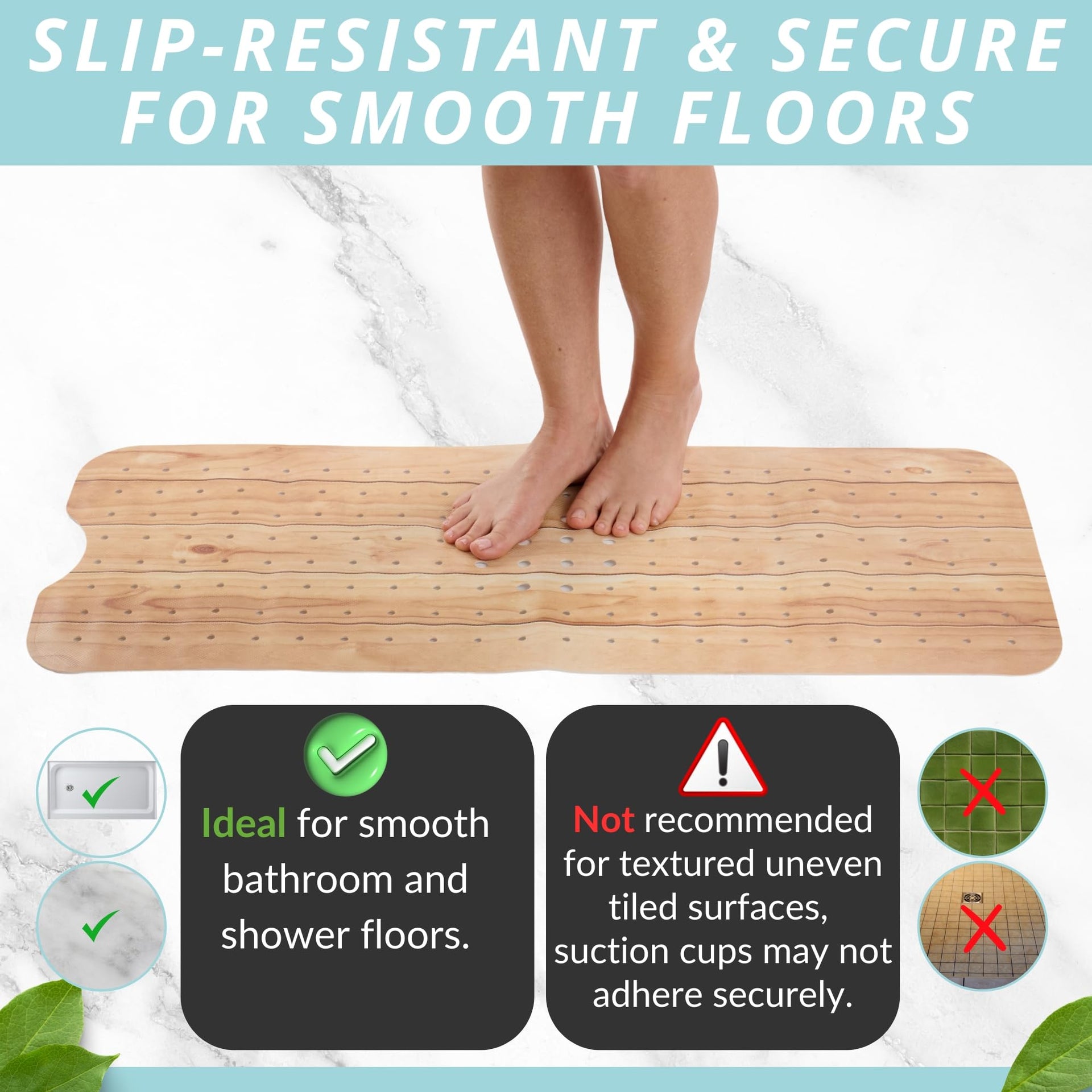 Non Slip Bath & Shower Mat 40x16 Extra Long