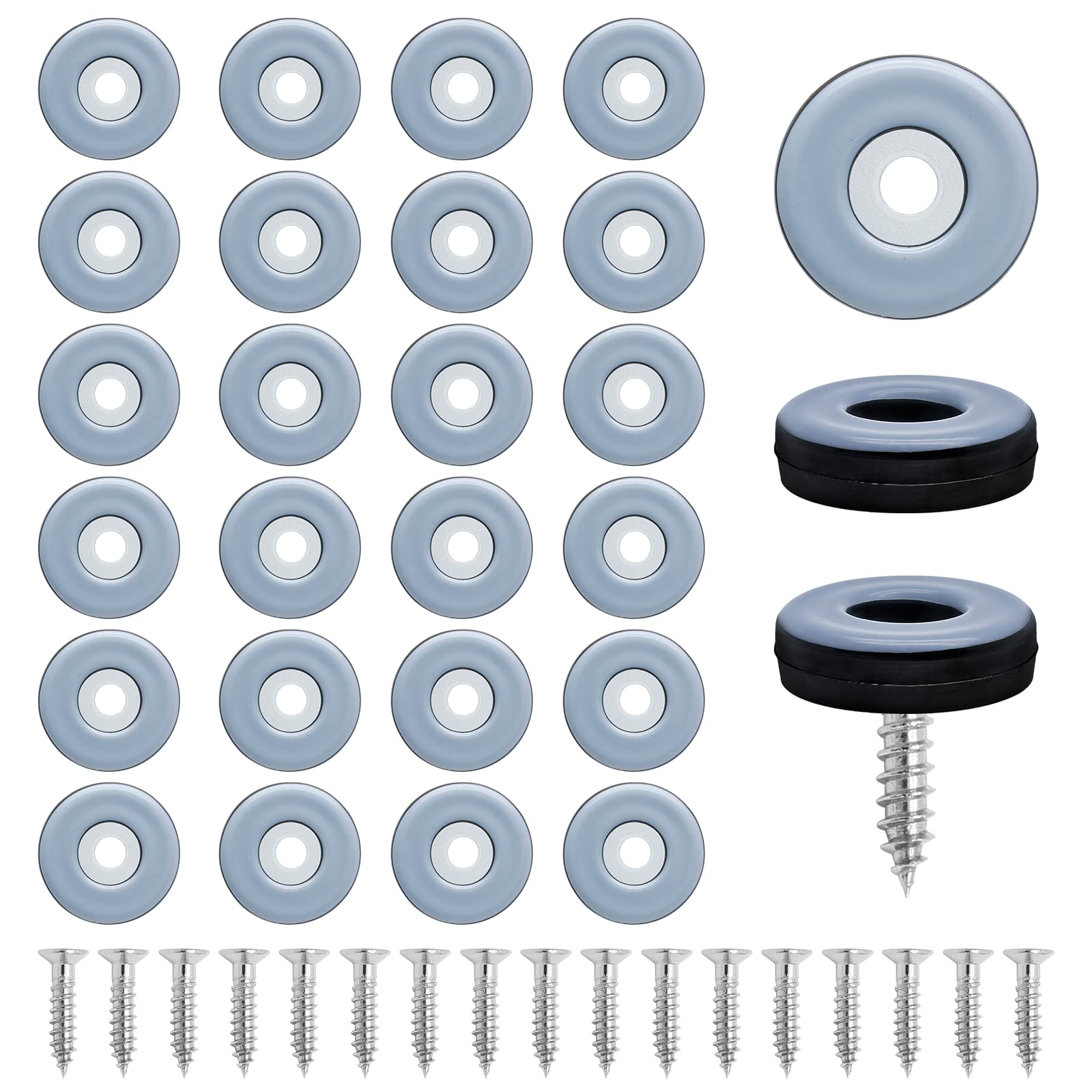 1" (25mm) Screw on Furniture Sliders, Gray/Black, 24pcs (24 Count)