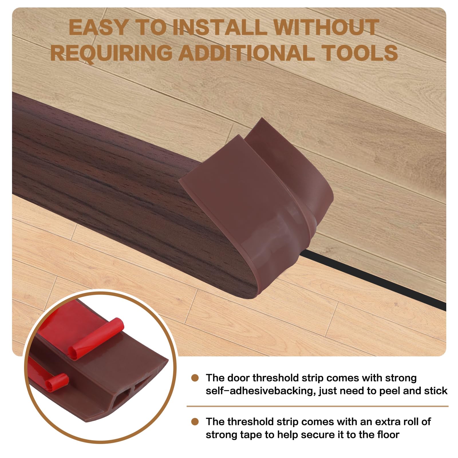 Floor Transition Strip Vinyl Door Threshold Ramp Self Adhesive Carpet Edging Strip Doorway Edge Trim (6.6 Foot)