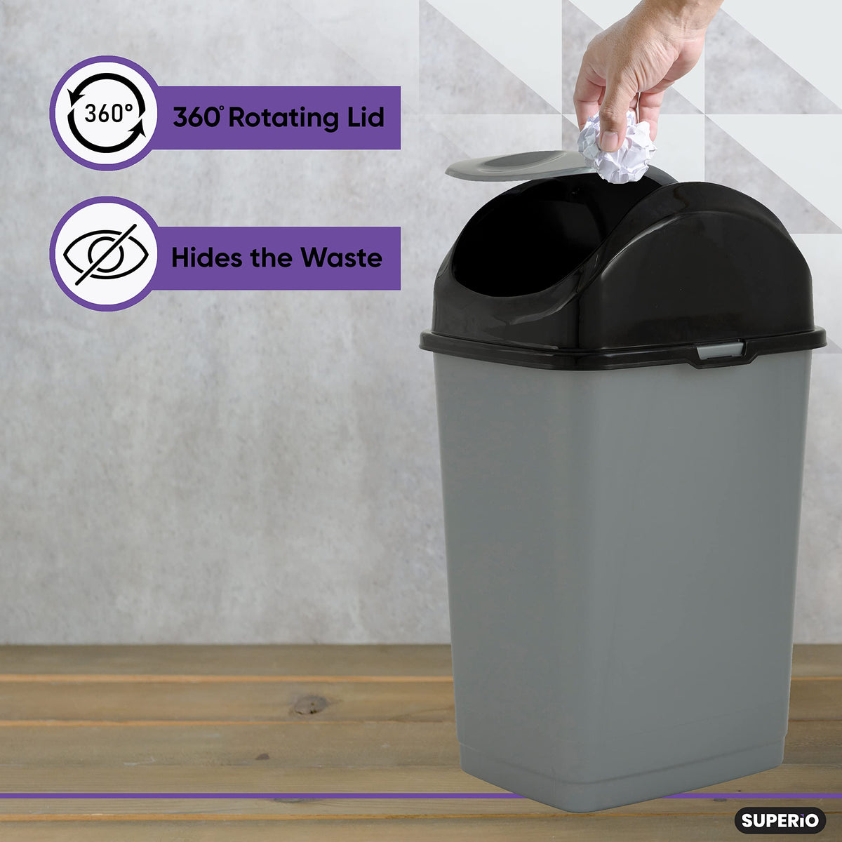 Office Trash Can with Lid 9 Gallon Kitchen Garbage Can Bedroom Waste Basket 37 Qt. Swing Top Trashcan Plastic Durable Waste and Recycle Bin (2 Count)