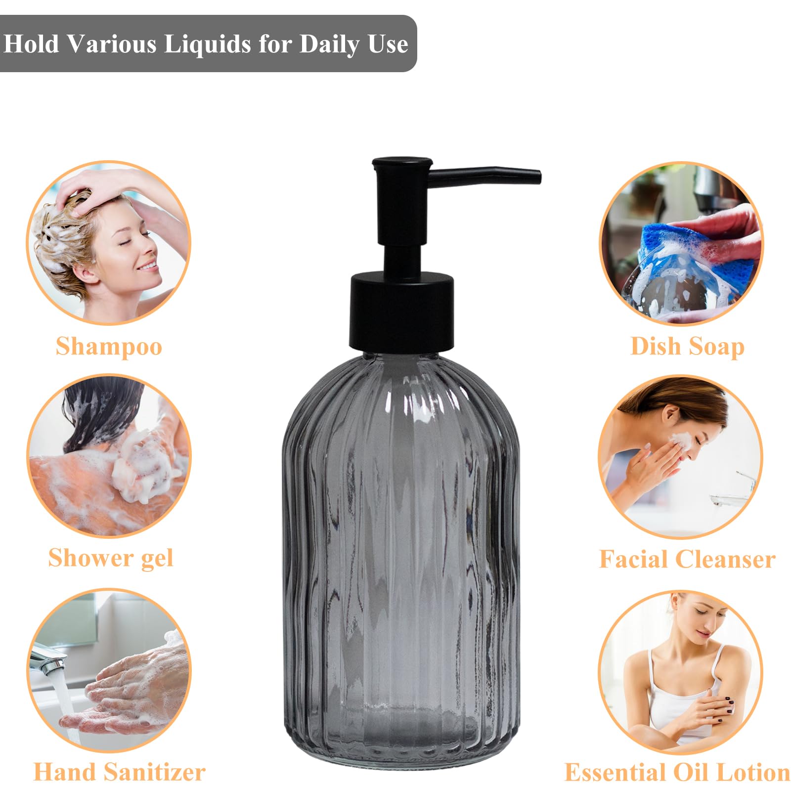 Grey Glass Soap Dispenser with Black Plastic Pump