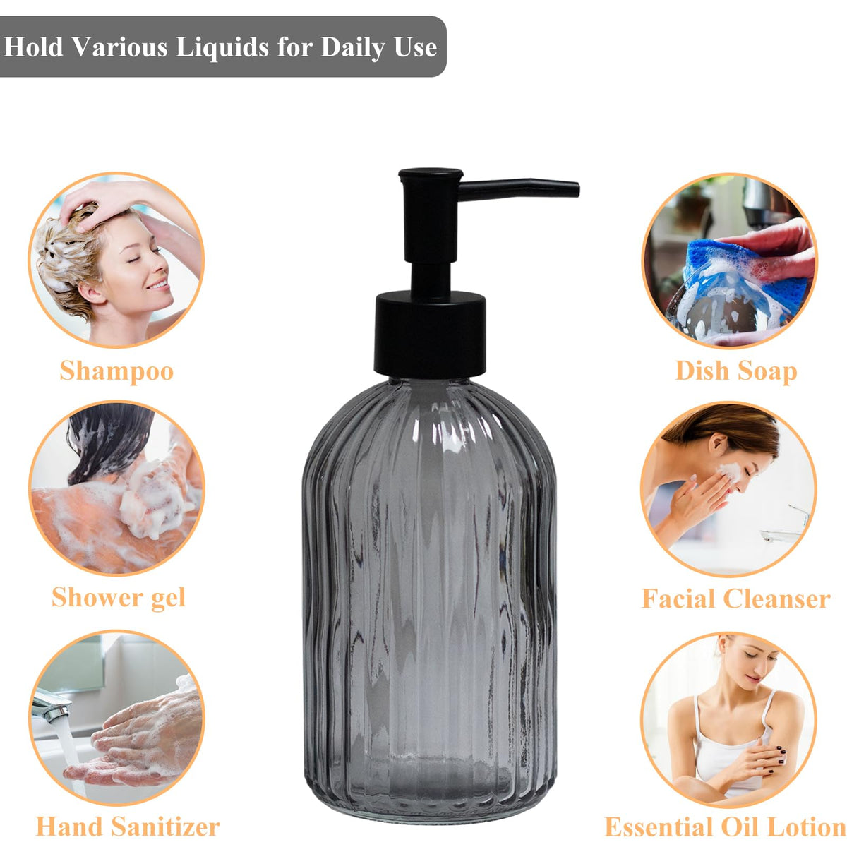 Grey Glass Soap Dispenser with Black Plastic Pump