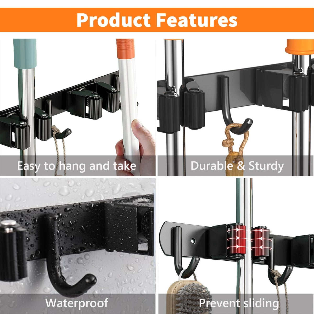 Mop and Broom Holder Wall Mount
