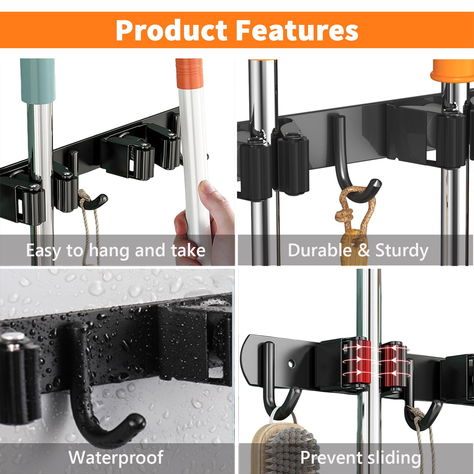 2 Pack Mop and Broom Holder Wall Mount (2 Count)