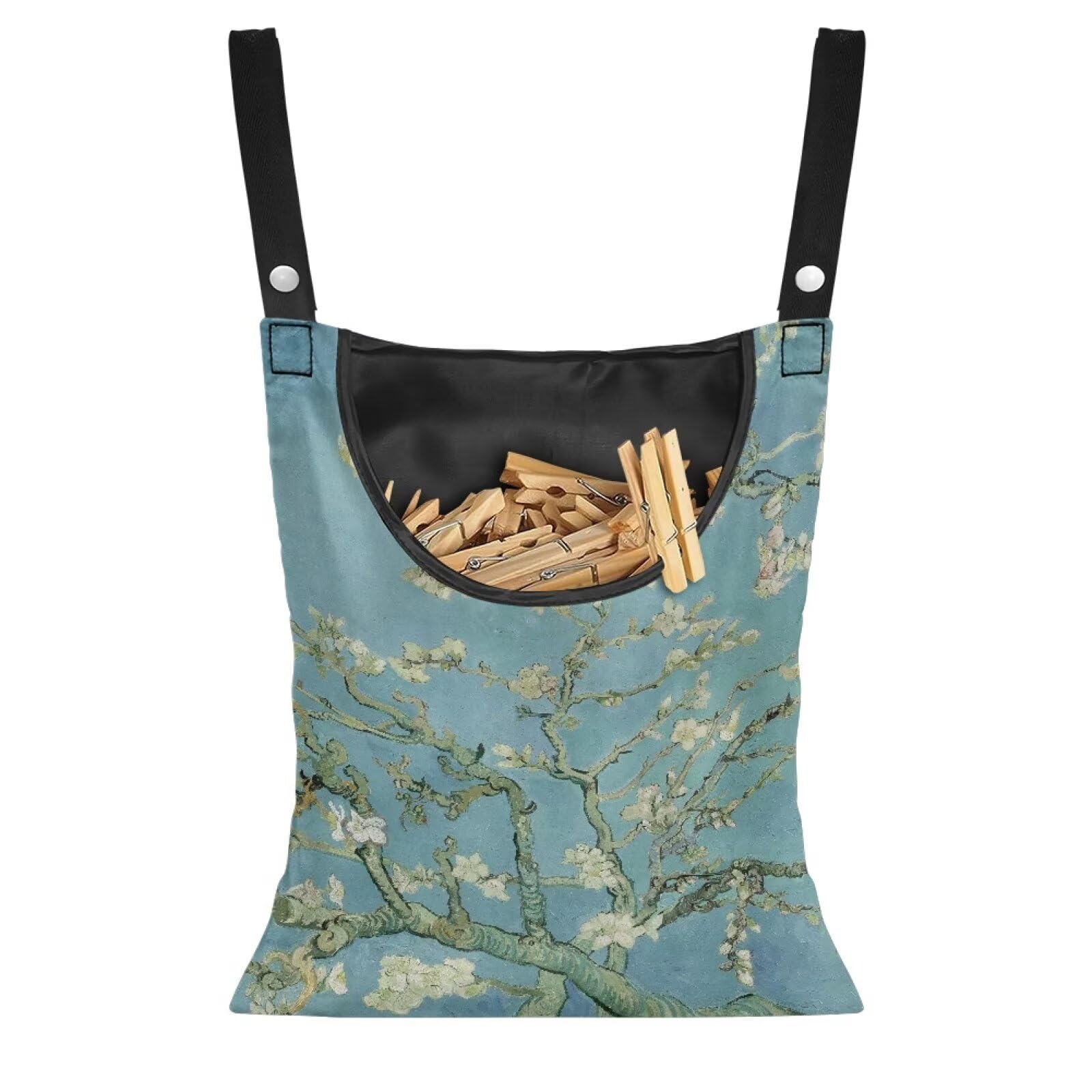Almond Blossom Print Max Capacity Clothespin Storage Bag 14.5x12in