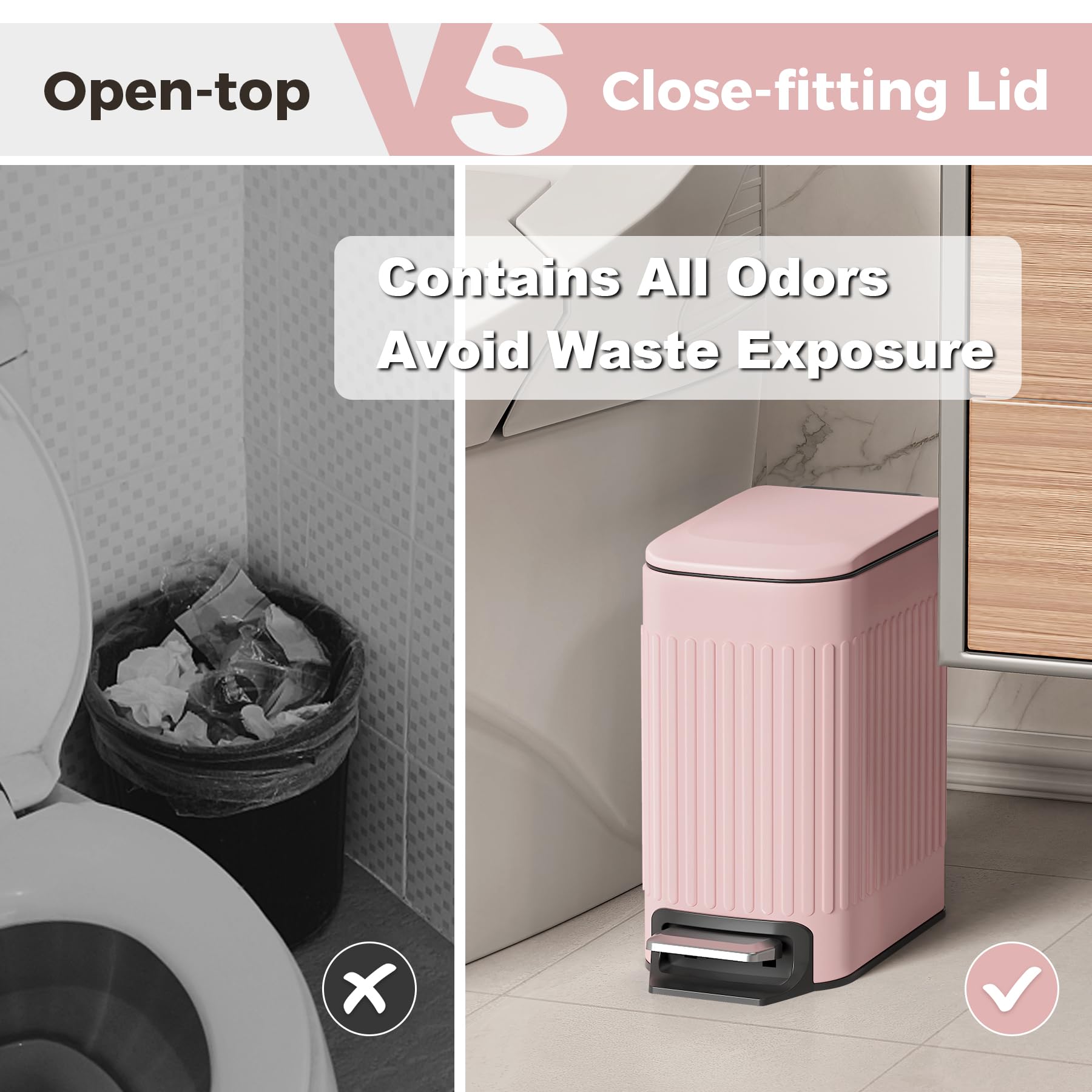 Slim Bathroom Trash Can with Lid Soft Close & Pedal