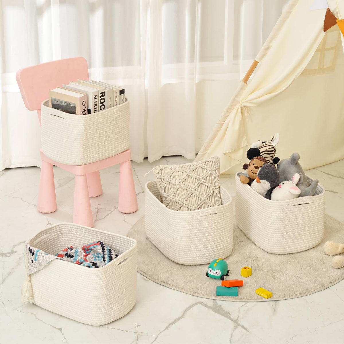 Storage Baskets for Organizing & Shelves (4 Count)