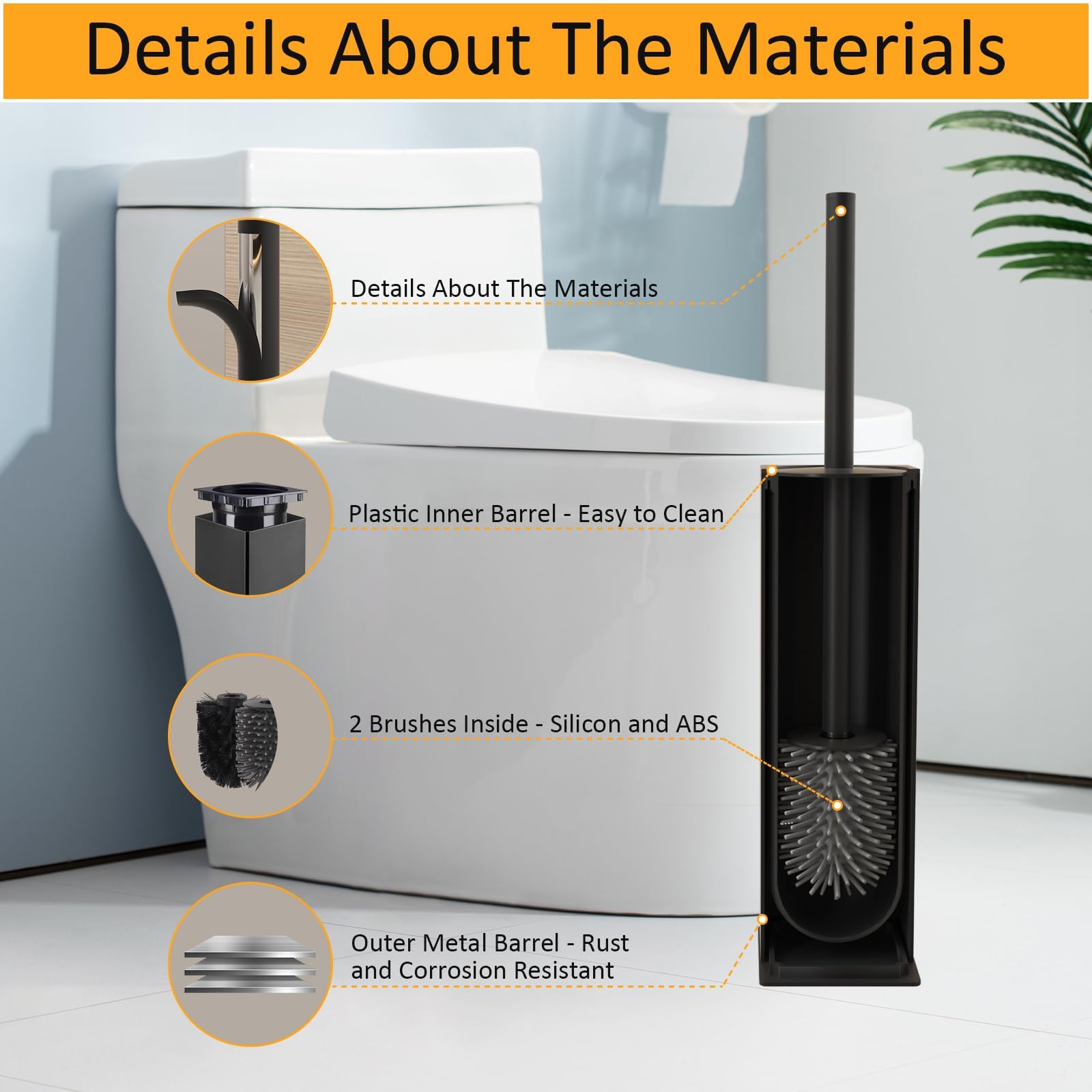 Toilet Brush and Holder Set 2 Packs Aluminium Free Standing (2 Count)