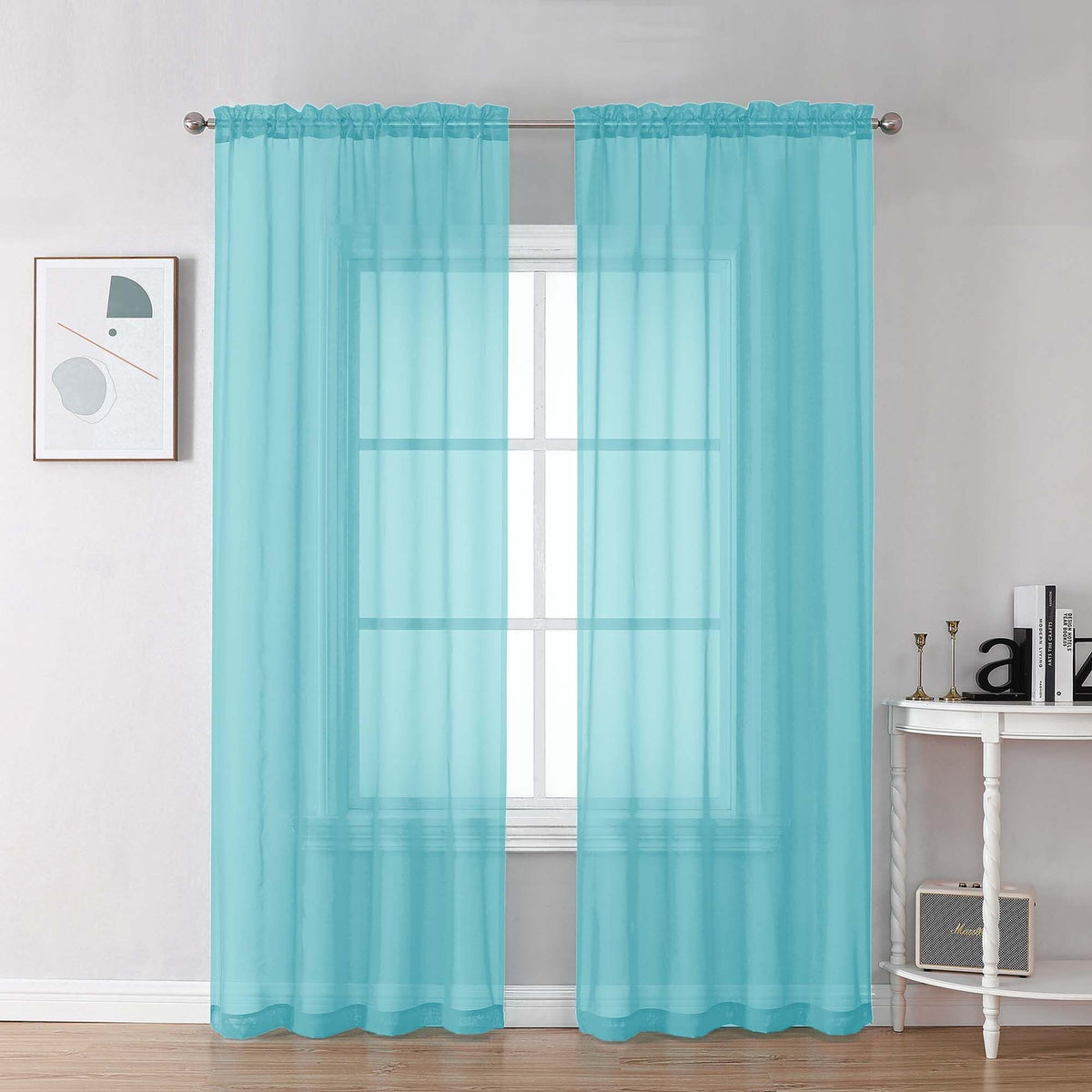 Sheer Aqua Curtains 90 inches Long 2 Panels (2 Count)
