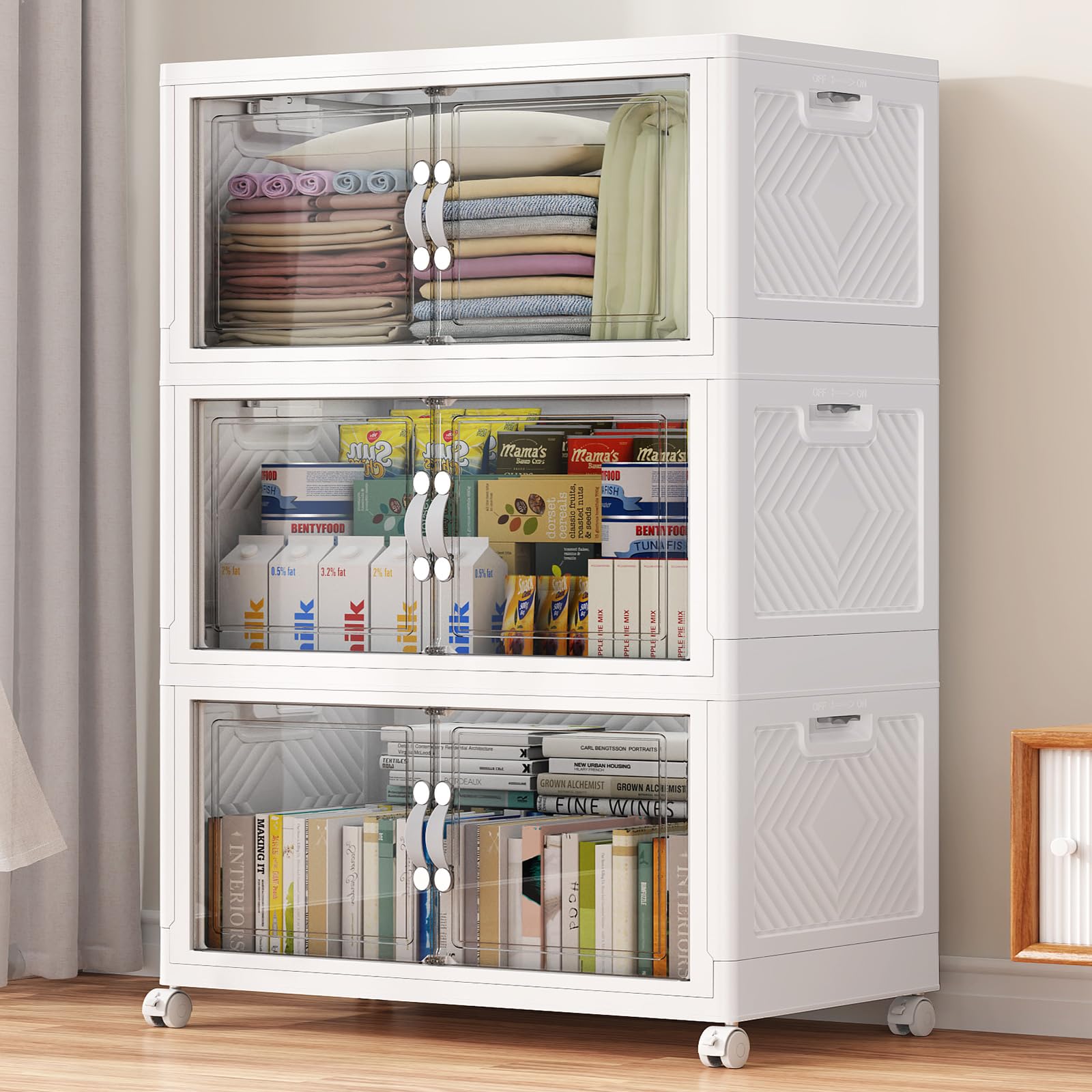 300QT Large Stackable Storage Bins with Clear Doors (3 Count)