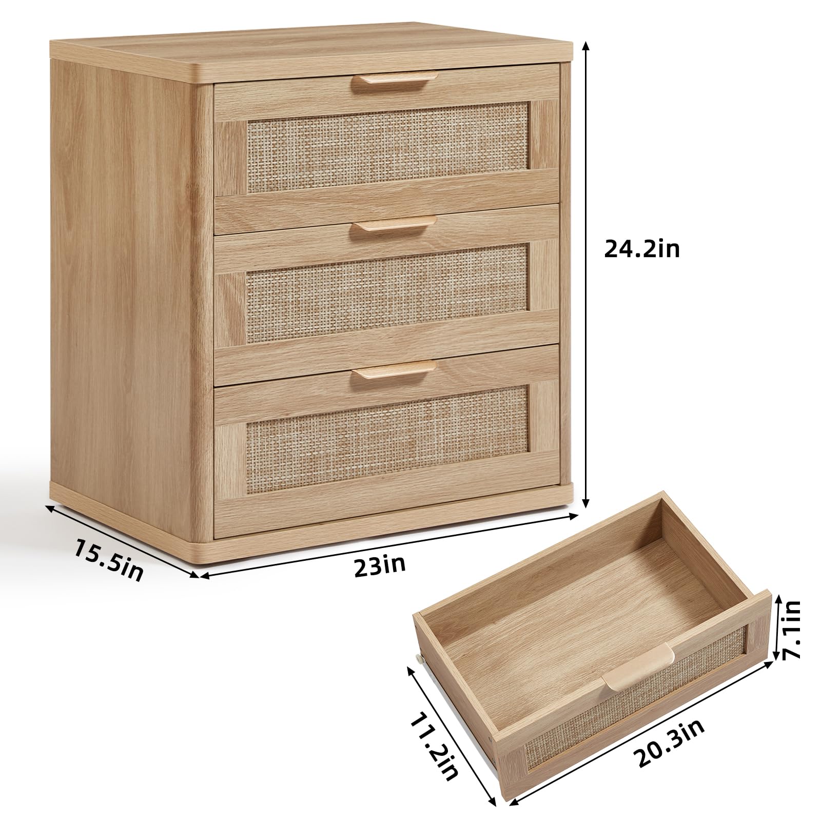Rattan 23" Nightstands with Drawers for Bedroom