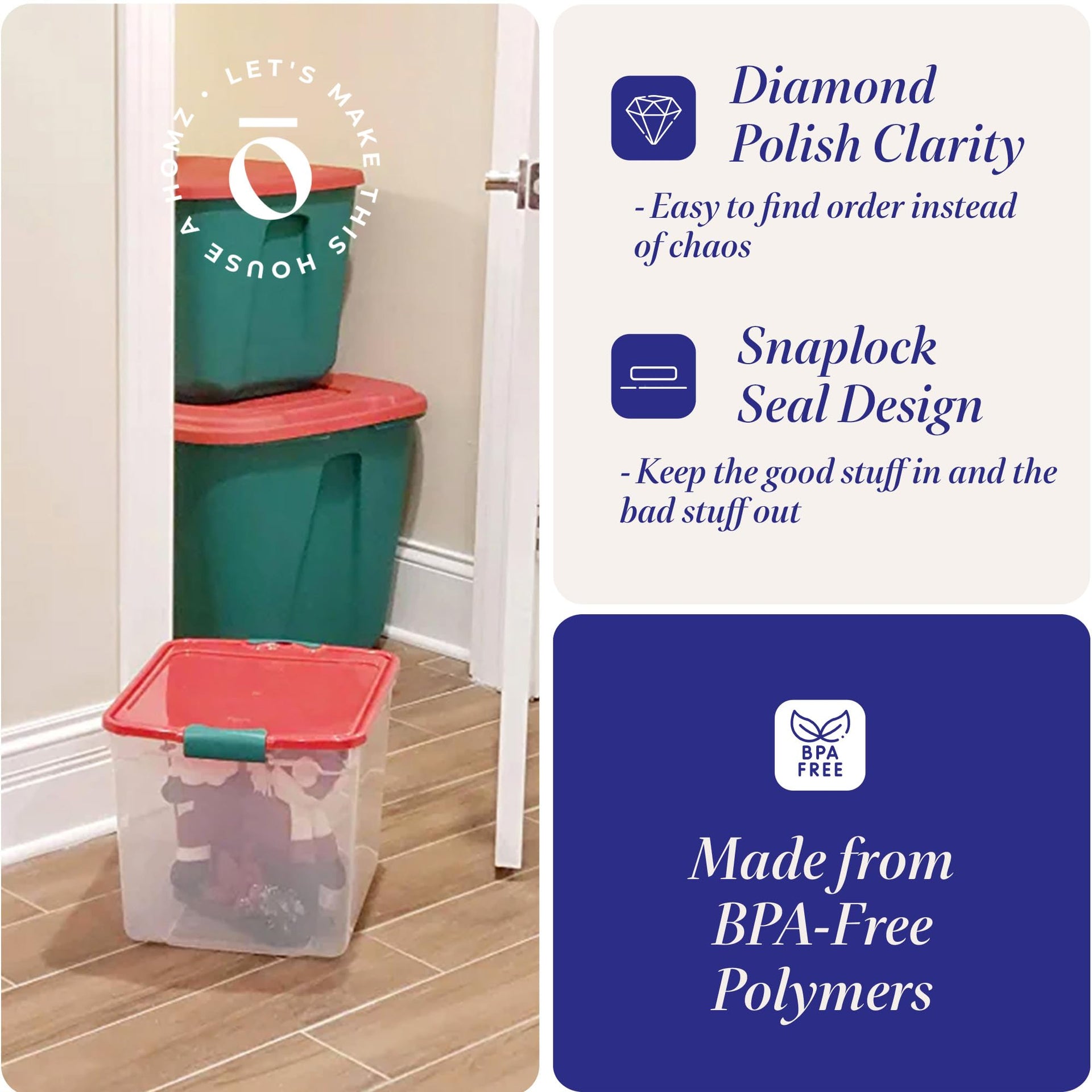 Holiday Tote Plastic Storage Bin with Lid (4 Count)