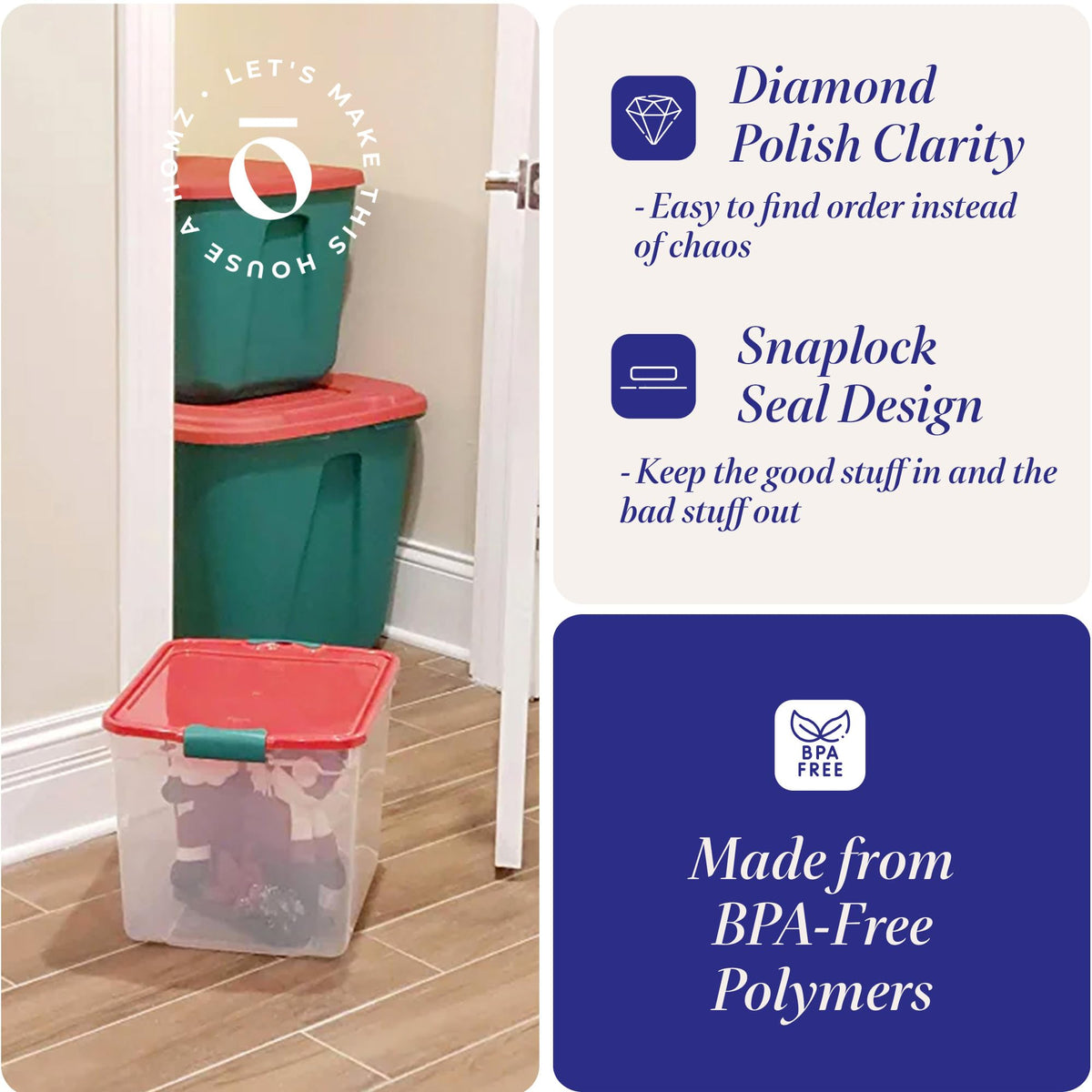 Holiday Tote Plastic Storage Bin with Lid (4 Count)