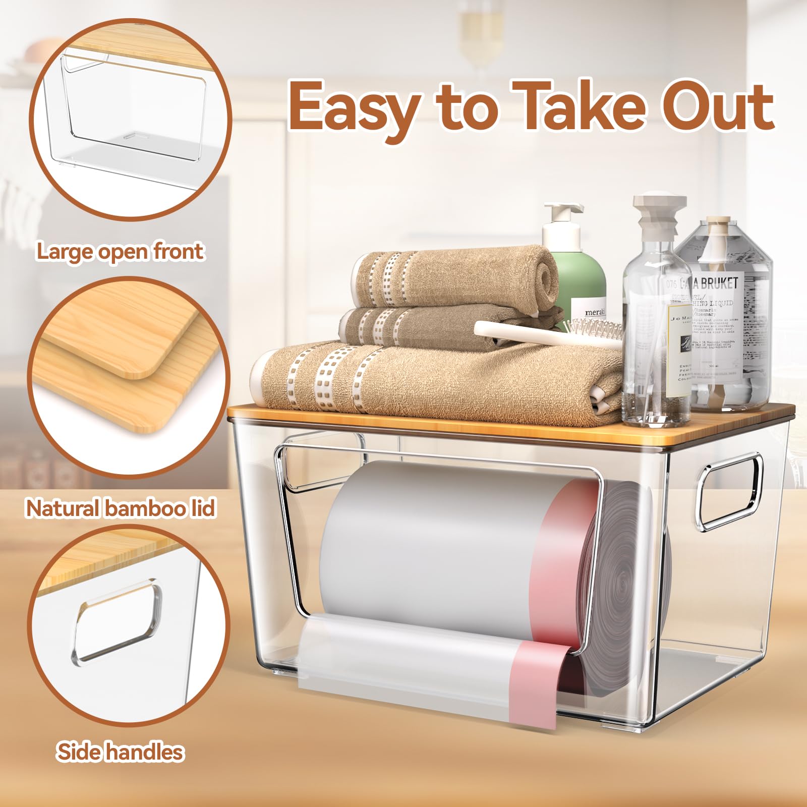 2 Pack Trash Bag Holder with Bamboo Lid Stackable Trashbag Dispenser