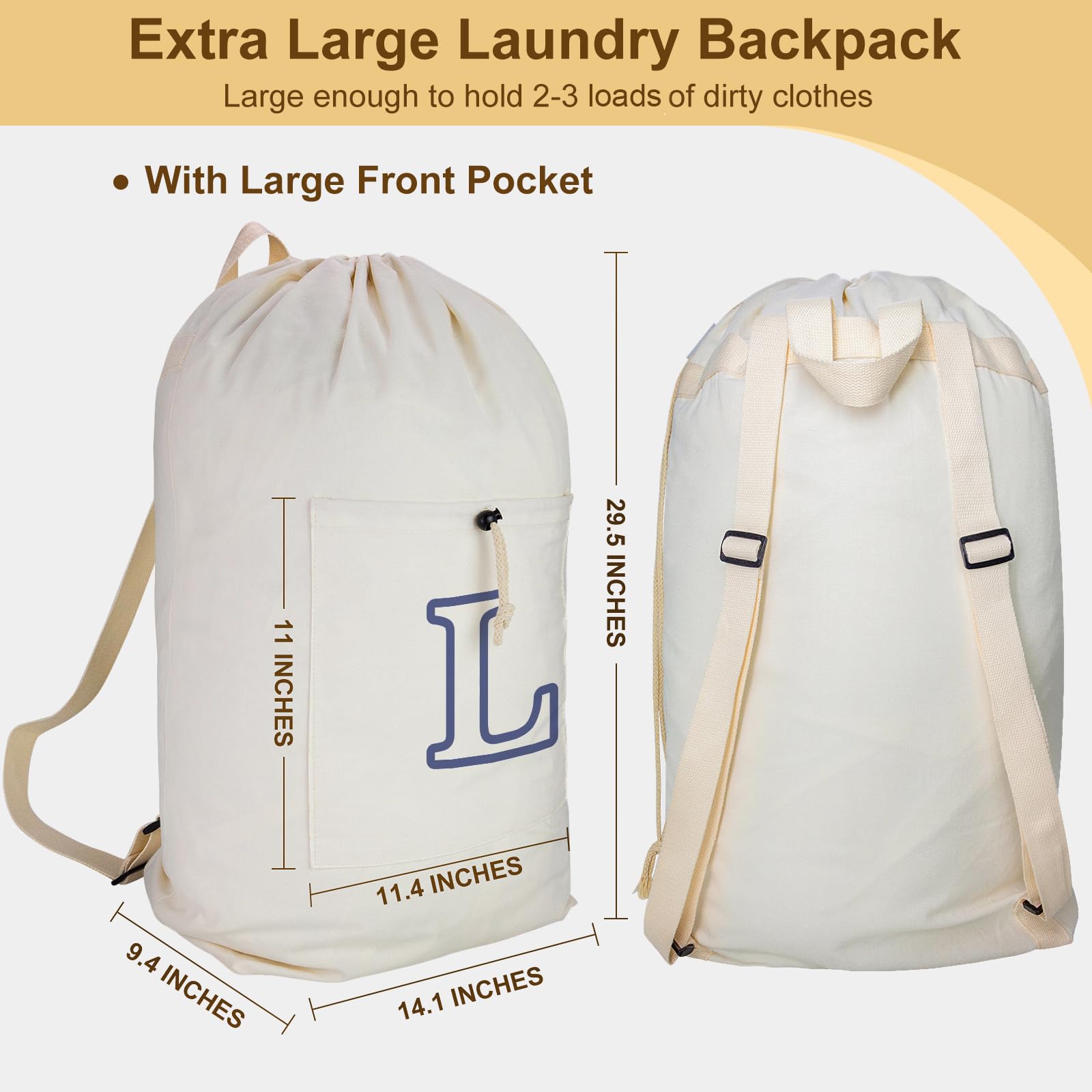 Laundry Bag Backpack Personalized Initial Canvas Laundry Bag