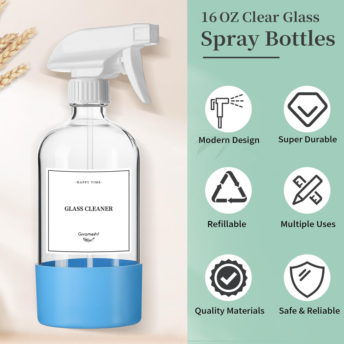 2 Pack Glass Spray Bottles with Silicone Sleeve (2 Count)