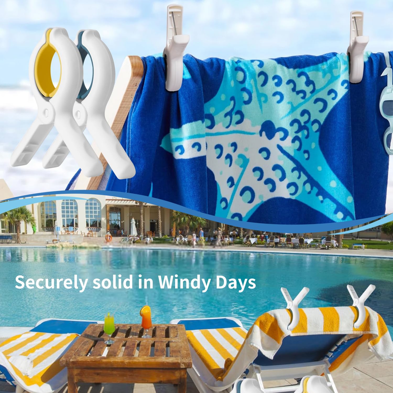 3.7 Inch Towel Clips for Beach Chairs 6 Pack