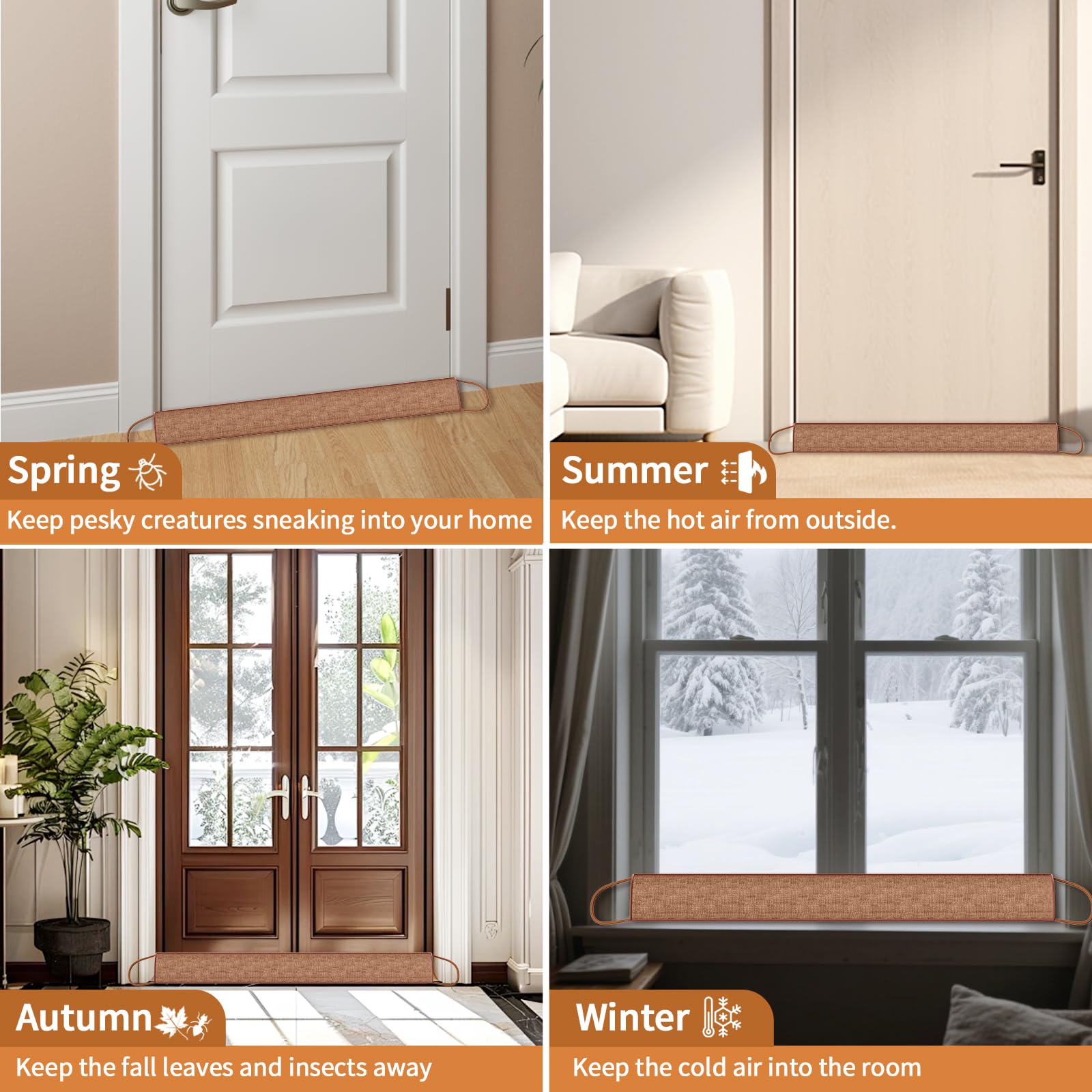 Triangle Under Door Draft Stopper Bottom Door Gap Filler & Seal Windproof Coating Cover Fits 30” to 36” Door Block Noise