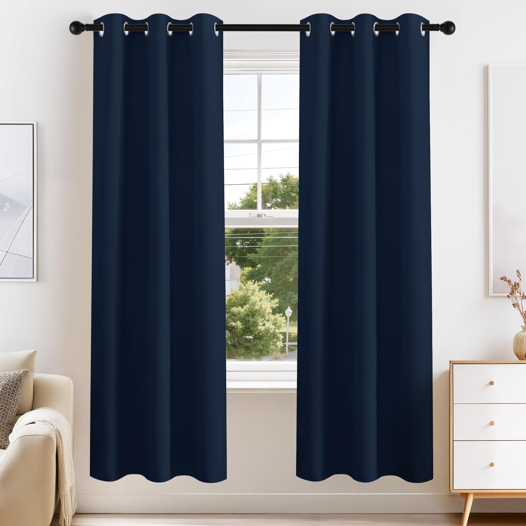 Navy Blue Blackout Curtains for Bedroom 63 Inch Length 2 Pcs (2 Count)