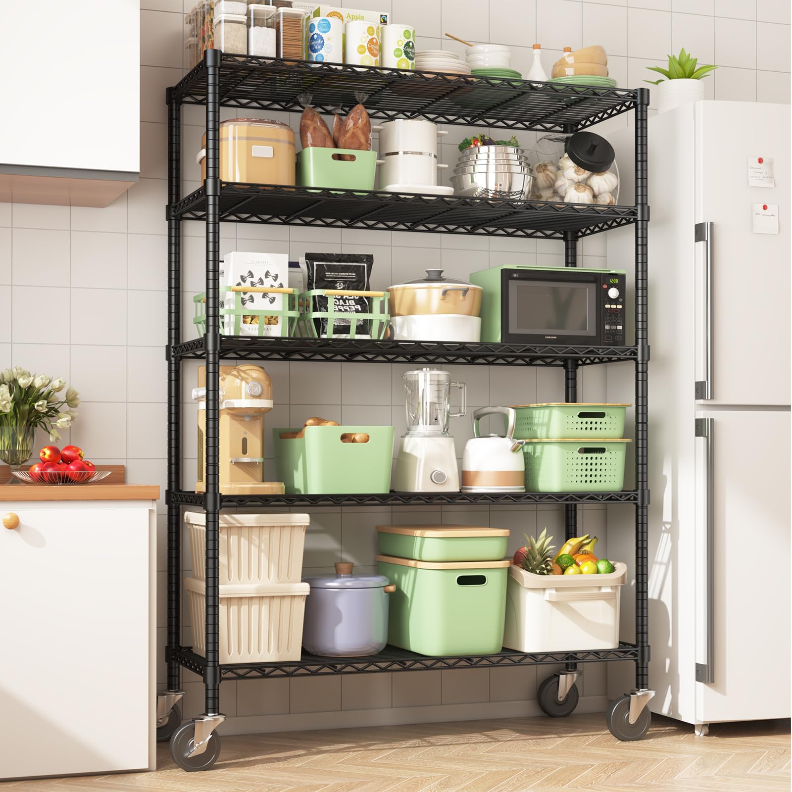 45" W x 20" D x 72" H Wire Shelving Unit with Lockable Wheels