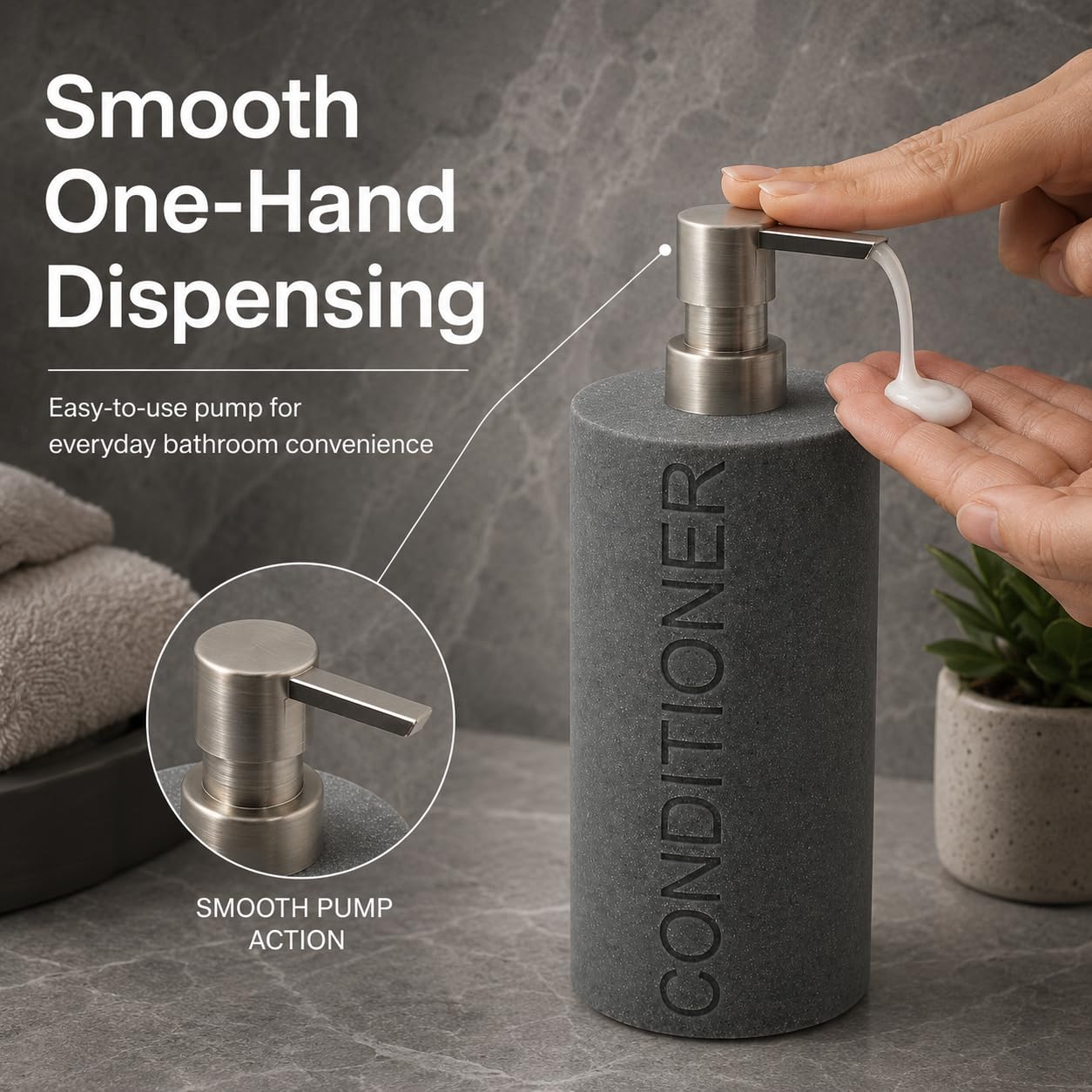 Resin Neutral Gray Sandstone Conditioner Engraved Bottle Refillable Pump Dispenser