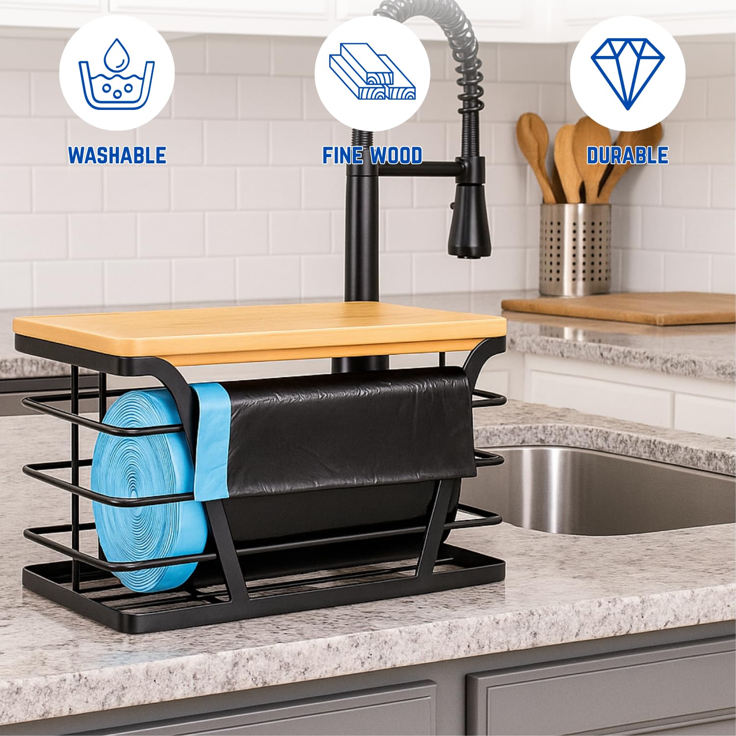 2 Pack Trash Bag Dispenser with Bamboo Top