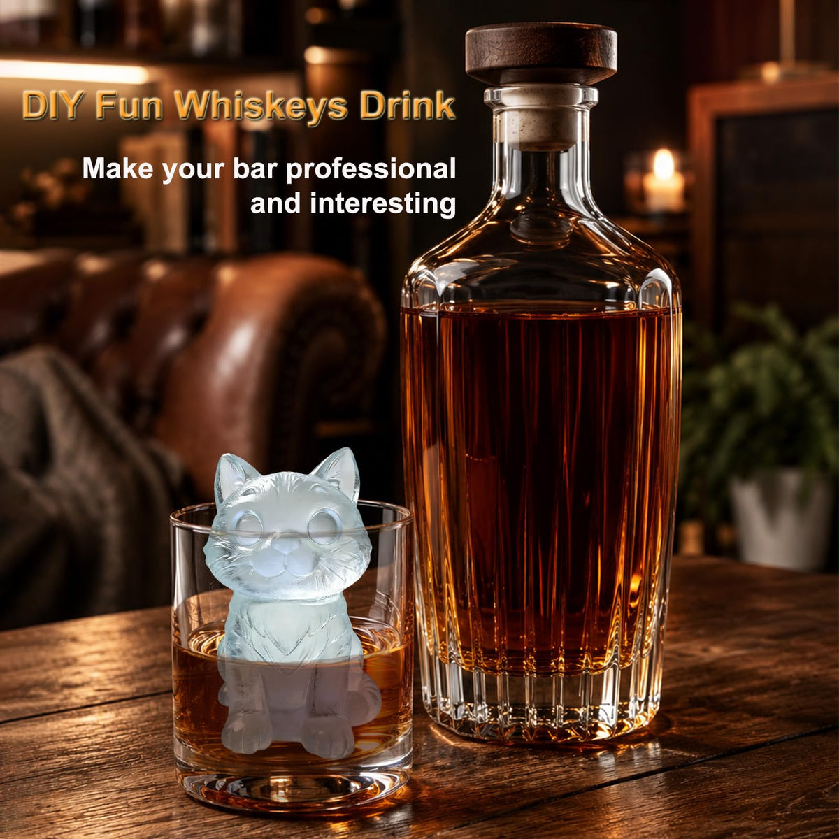 3D Cat Ice Cube Silicone Molds Tray for Whiskey (2 Count)