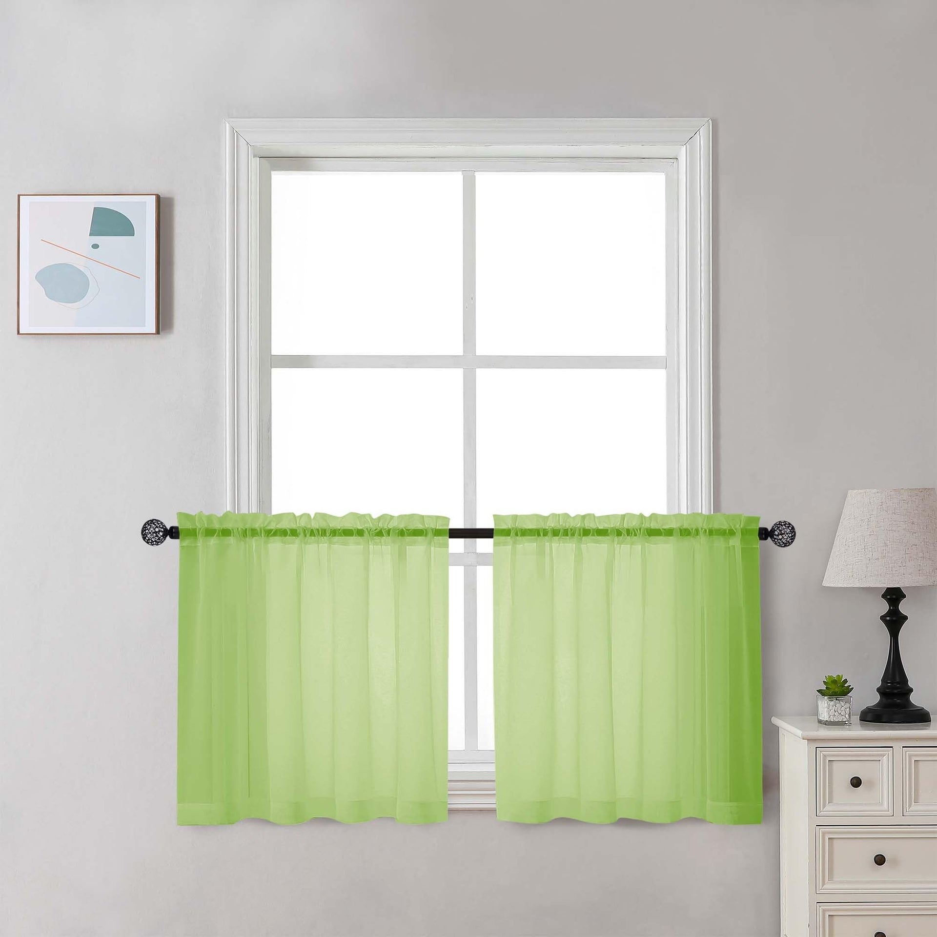 Sheer Lime Tier Curtains 24 Inch Length Set (2 Count)