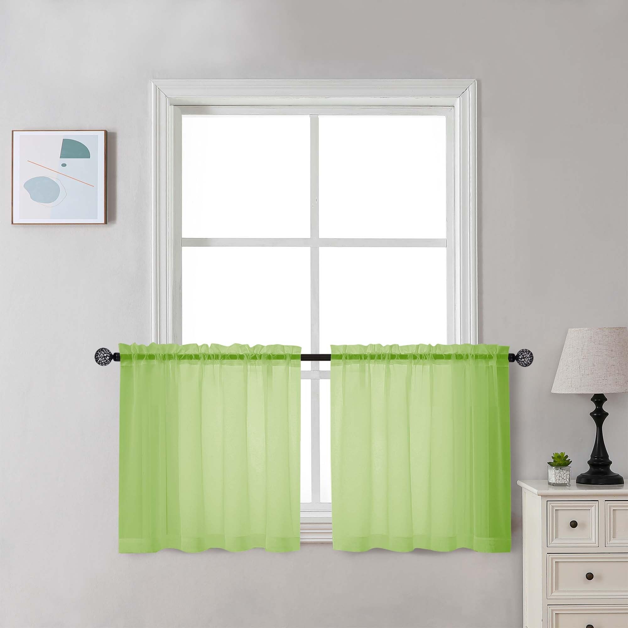 Sheer Lime Tier Curtains 24 Inch Length Set (2 Count)