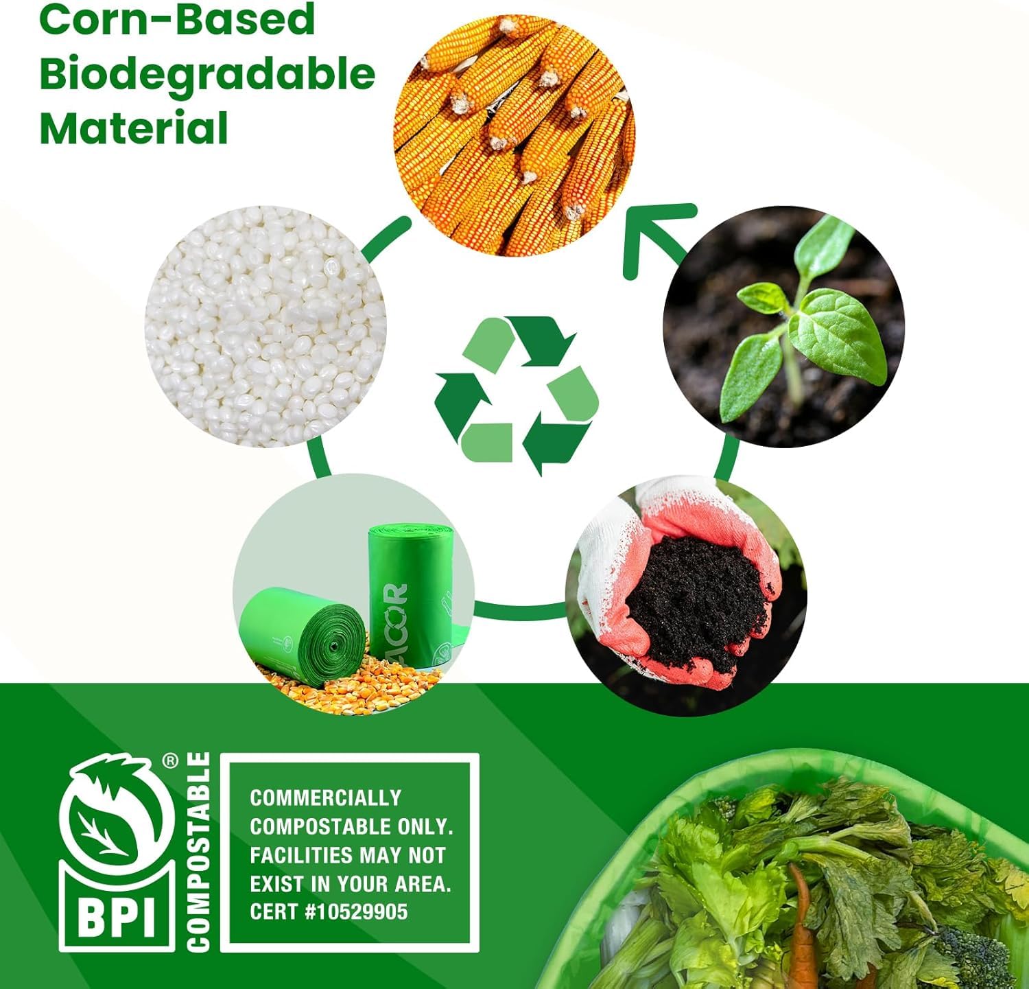Compost Bags 3 Gallon Compostable Food Scrap Bags Handle Tie (200 Count)