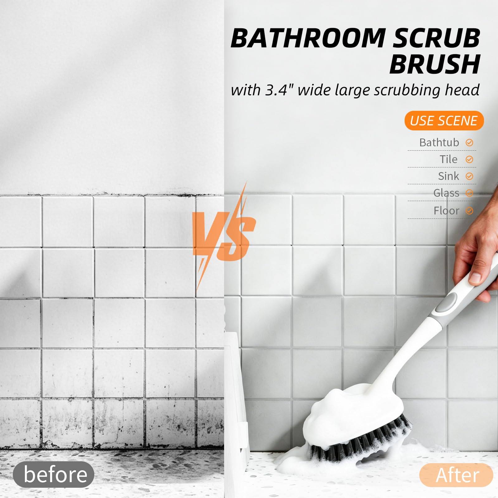 3 Pack Shower Cleaning Brush Set with Grout Cleaning Brush and Squeegee (3 Count)